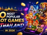 10 most popular slot games in Thailand in 2026 featuring colorful slot characters, a mobile slot game, gold coins, and Thai landmarks.