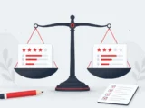 Rating cards on a balance scale for comparing online casinos