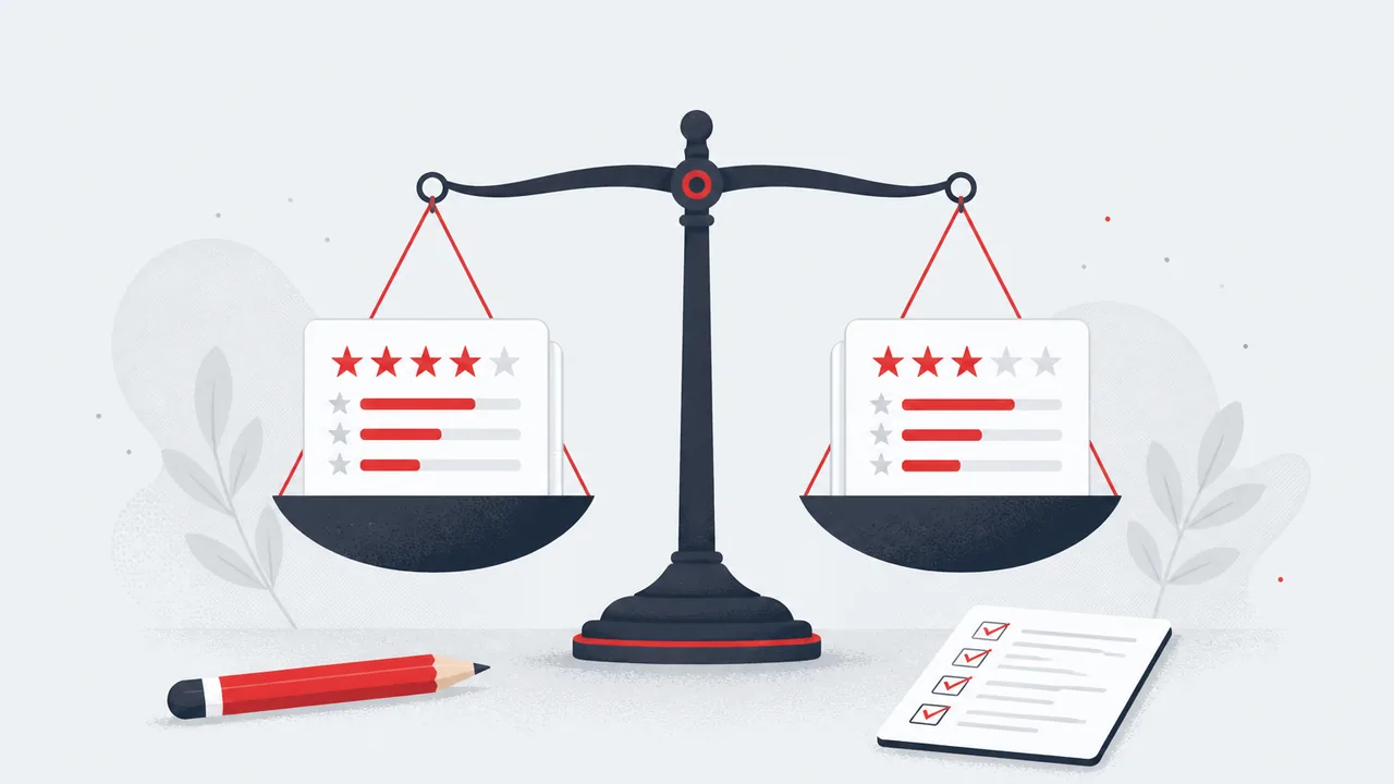 Rating cards on a balance scale for comparing online casinos
